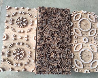 Floral Wood Block Stamp - Hand Carved Indian Printing Block, 7x4 Inches