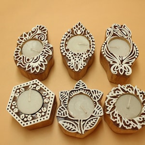 Wooden tea light candle holder festive uses wooden diyas set of 6