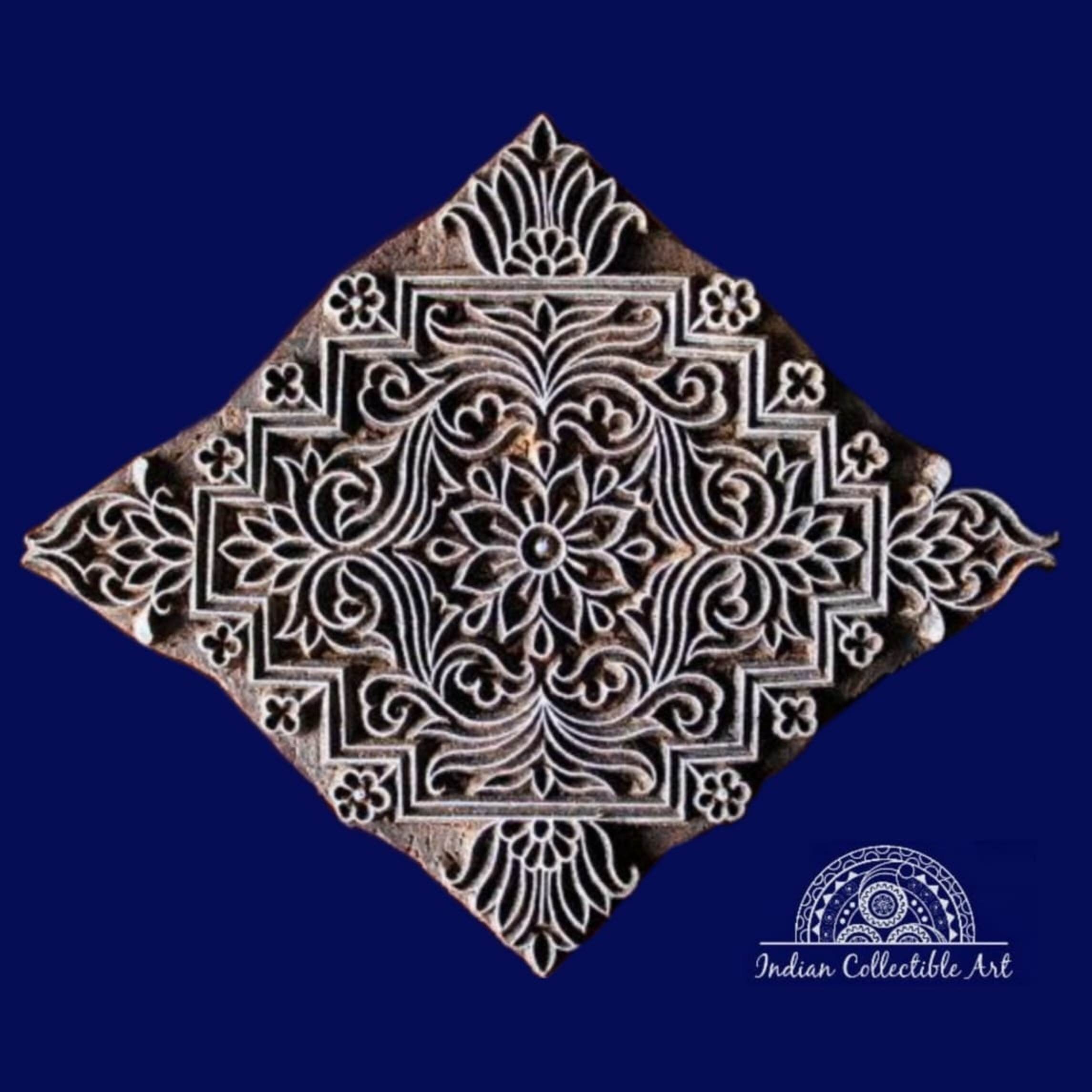 Wooden Block Printing Stamp Textile Hand Carved Geometrical Etsy