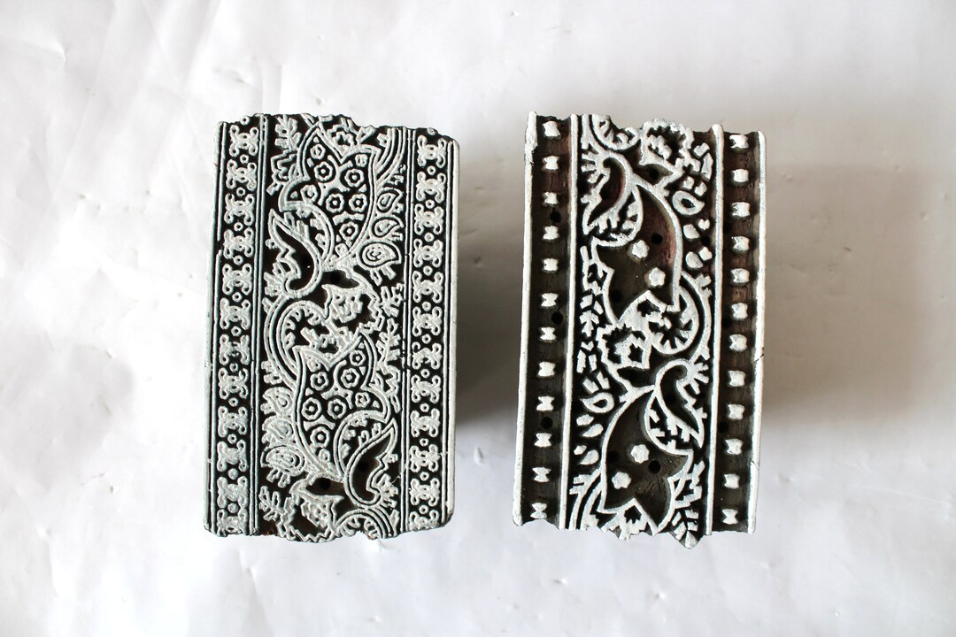 Two Color Wooden Printing Block Stamp Old Vintage Double Color Textile ...