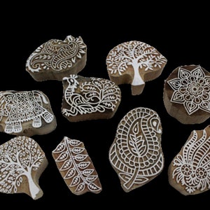 Holzdruck Block Stempel Set von 9 verschiedenen Designs dekorative Farbstoffe