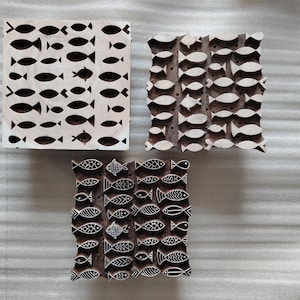 Tampons d'impression en bois tricolores Fishes Designs pour création d'impressions tricolores DIY