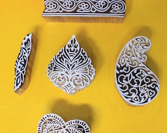 Jaipuri Motif Tondo e Fiore Legno Timbri Blocchi (Set di 5