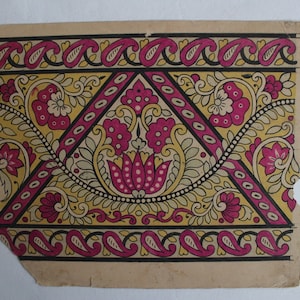 Met de hand gemaakt oud textielontwerp vintage bloemendocument collectible art