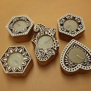 Wooden Tea Light Candle Holder Set Of 5 Home Decorative diyas