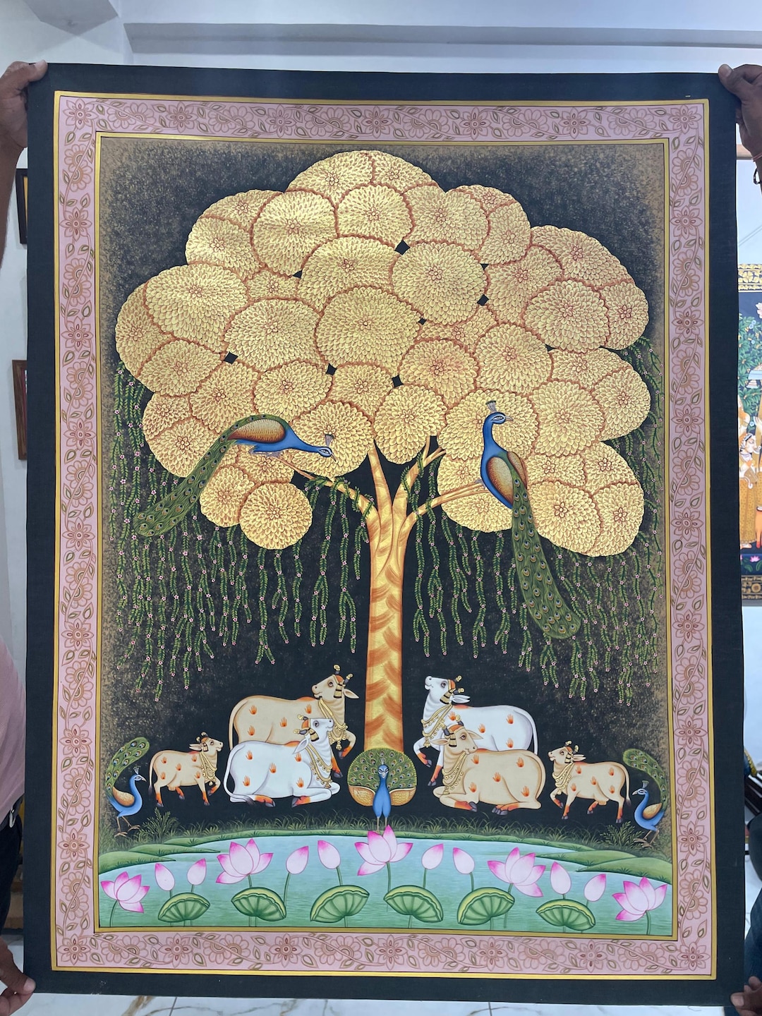 Tree of Life Hand Painted Pichwai Painting on Cloth Real Gold Painting ...