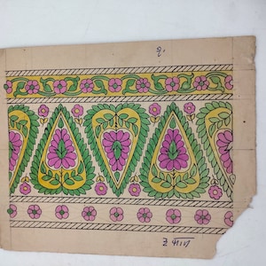 Textil indio vintage diseños hechos a mano papel obra de arte pieza coleccionable