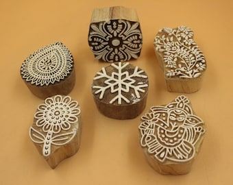 Wooden Printing Blocks: Craft Stamps for Fabric, Paper, Henna
