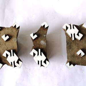 Wooden printing block stamp set of 3 tricolor print making dye