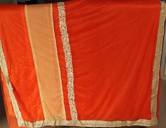 Orange color Vintage Saree Sari Georgette fabric - image 1