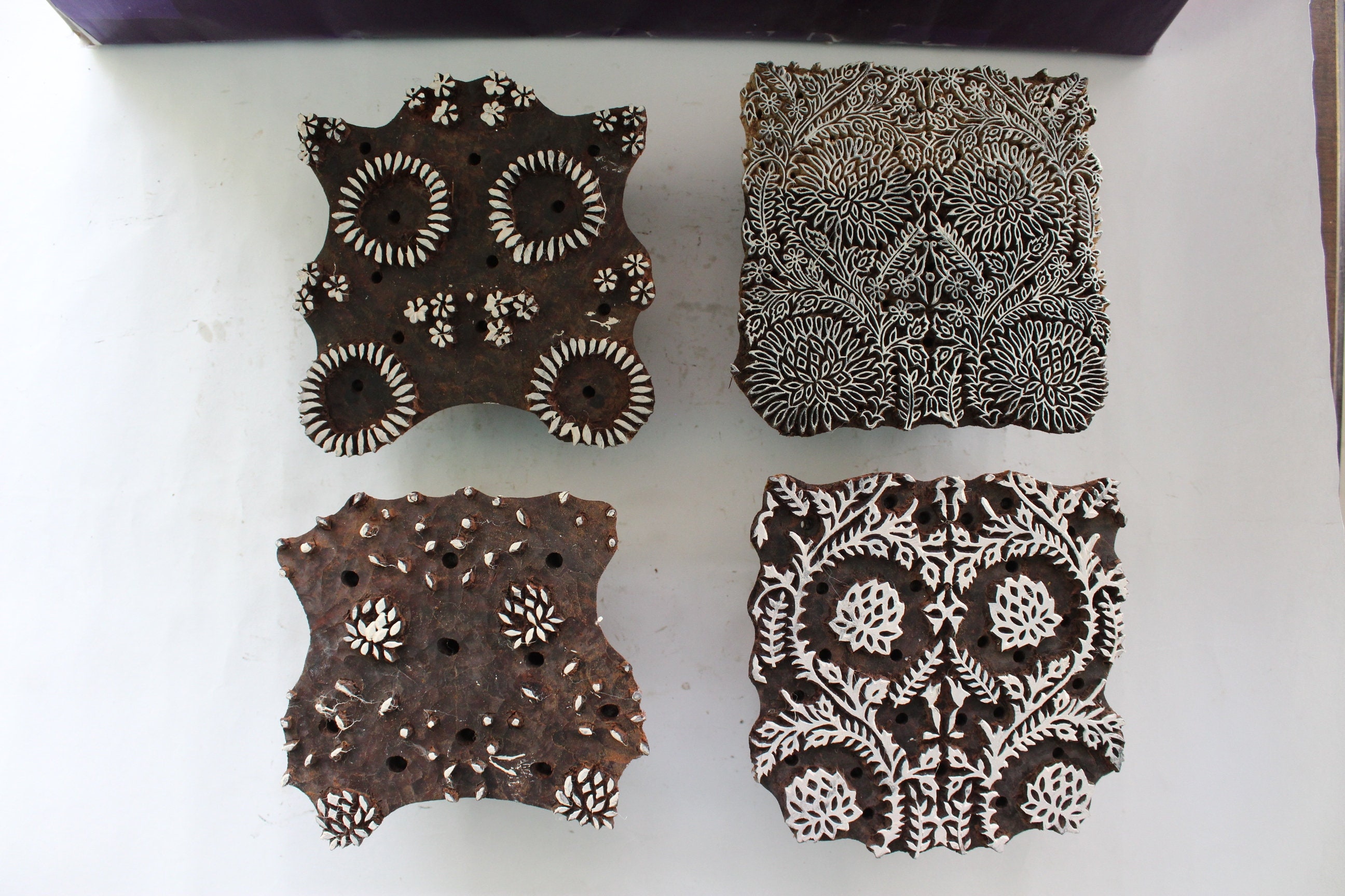 Wooden Printing Block Stamp Textile Designs 4 colors hand curved printmaking tools