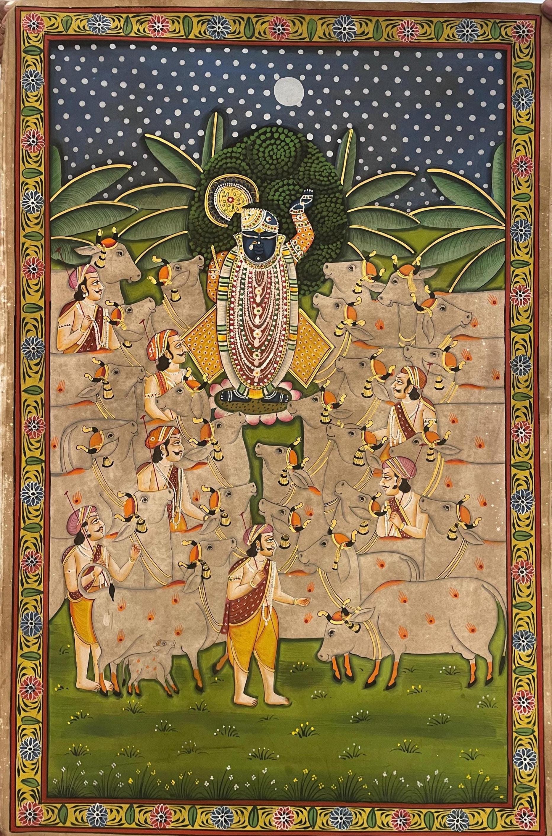 Lord Shrinathji With Cows Traditional Pichwai Painting - Etsy