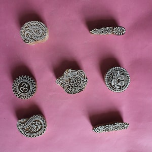 Ensemble de 7 motifs indiens, motifs décoratifs, tampons d'impression en bois