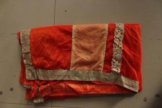 Orange color Vintage Saree Sari Georgette fabric - image 6