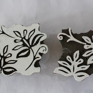 Wooden Printing Block Stamp hand curved two color design floral print