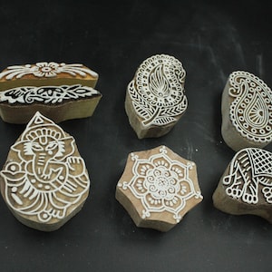 Holzdruck Heena Blockdruck Stempel Set von 7 verschiedenen Design Textildruck