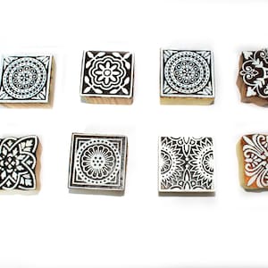 Indian Wood Block Stamp Set di 8 Stampa Realizzazione di design a blocchi quadrati