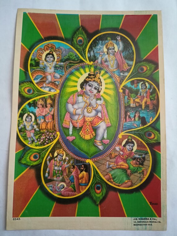 Bal Krishna Print Collectible Indian Religious Lithograph | Etsy