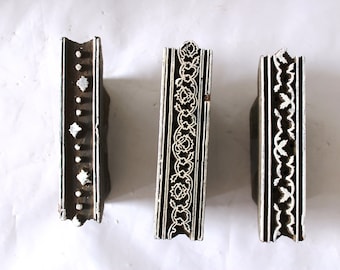 Vintage Wooden Border Stamp: Indian Textile Design Blocks