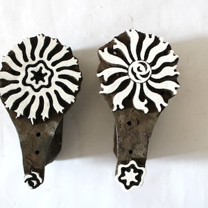 Vintage old wooden printing block two color textile designs