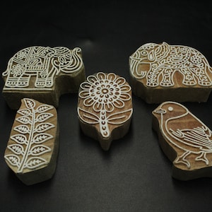 Juego de 5 diseños diferentes de sellos de bloques de impresión de madera, tinte textil