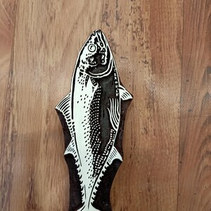 Blocco per stampa in legno con disegno di pesce rosso