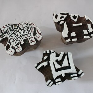 Wooden printing block stamp 3 color fabric print making design elephant dye