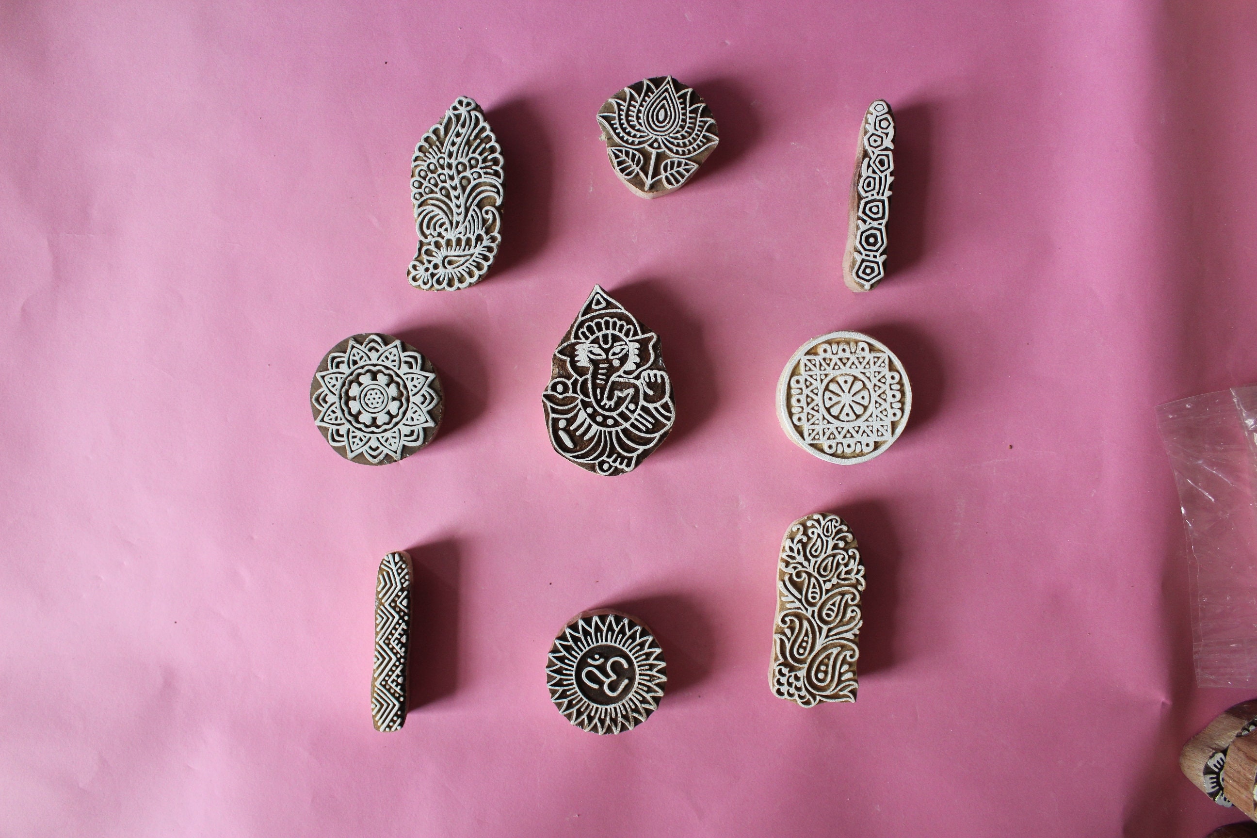 Creative Wooden Printing Block Stamp Set of 9 Textile Dye Etsy UK