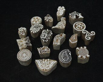 Wooden Printing block stamp 18 textile print making dyi small designs