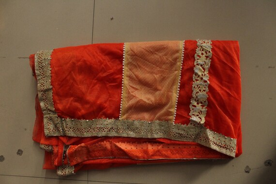 Orange color Vintage Saree Sari Georgette fabric - image 4
