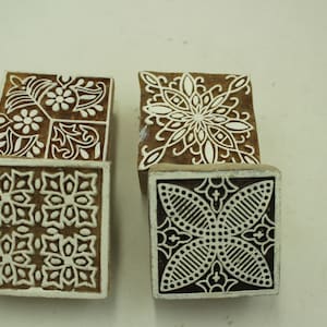 Lot de 4 motifs carrés en bois, bloc d'impression décoratif, bricolage
