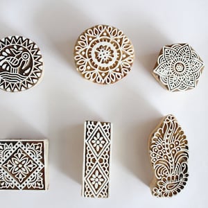 Set di blocchi di stampa in legno tessile di 6 diversi modelli di stile