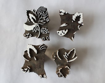 Wooden printing block stamp four color textile designs 4 colors