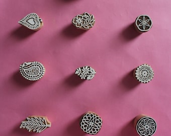 Floral leafy miniatures small wooden printing block for kids set of 10