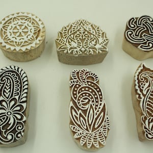 Indian Textile Houten drukblok Stempelset van 6 verschillende designs
