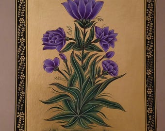 Hand Painted Different Color Floral Design Pichwai Painting Small Artwork