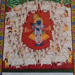 Exquisite Pichwai Painting - Traditional Indian Art - Divine Krishna and cows