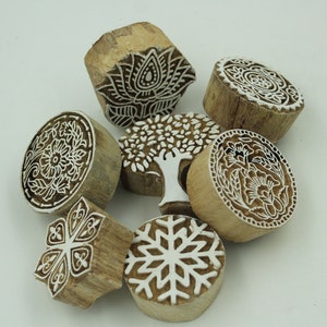 Ensemble de tampons de bloc d'impression en bois de 7 teintures de fabrication d'impression heena de conception textile