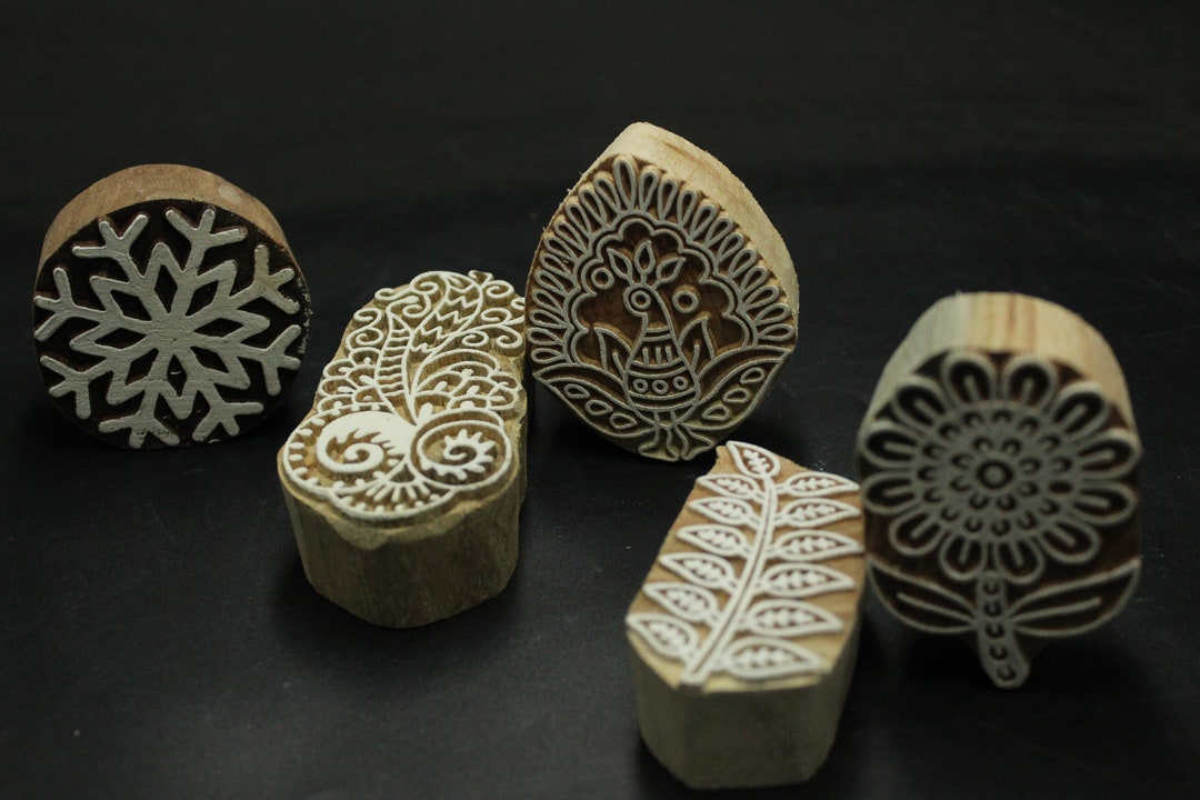 Indian Wooden Textile Stamps Hand Carved Printing Blocks Mixed Designs Set of 5 Etsy