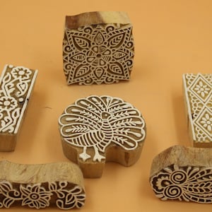 Conjunto decorativo de 6 bloques de madera diseños de sellos diseños textiles herramientas de impresión