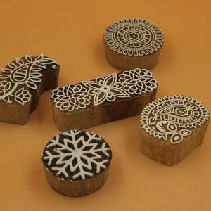 Houten blokdruk stempel sari print blok set van 5 afdrukken het maken van postzegels