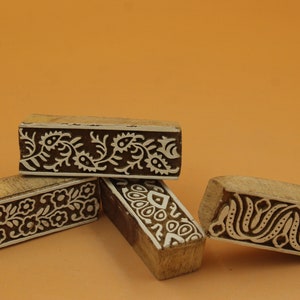 Creatieve houten afdrukken blok set van 4 grenzen textiel ontwerpen stempel