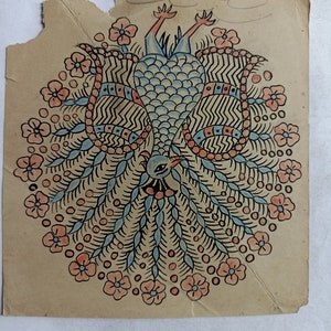 vintage textile Peacock Design papier fait main oeuvre de collection