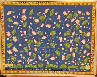 Lotuses Kamal Talai Pichwai painting on cloth hand painted artwork real gold 24kt