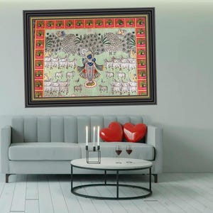 Lord Krishna Pichwai Painting wall decor hand painted artwork cloth