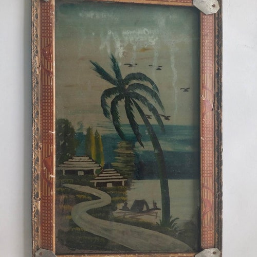 Old Antique deals Rare Painting of nature handpainted on paper collectible piece of art