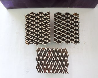 3 color Wooden printing block stamps hand curved patterns designs