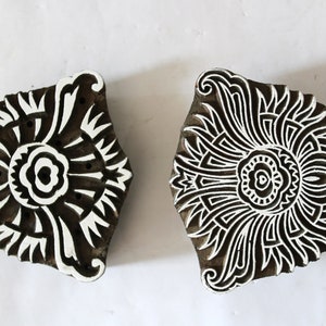 Textile Wooden Printing Block Stamp two color hand curved designs