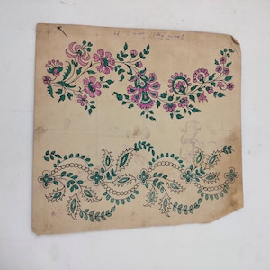 Disegni tessili floreali fatti a mano, rari pezzi da collezione tratti da opere d'arte degli anni '60