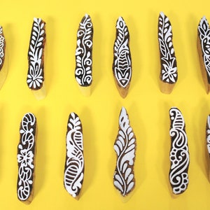 Impression en bois Heena Making Fingers Block Stamps Design Ensemble de 12 motifs différents